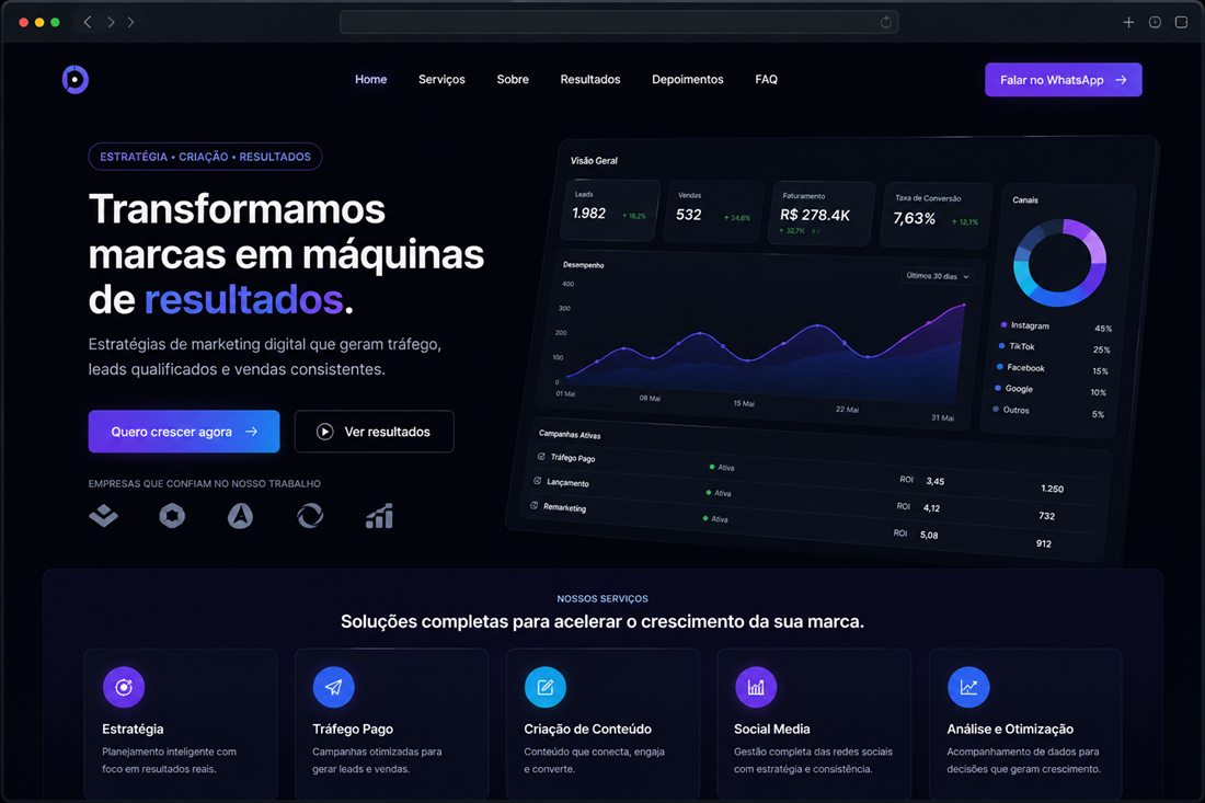 Mockup de design de landing page no browser